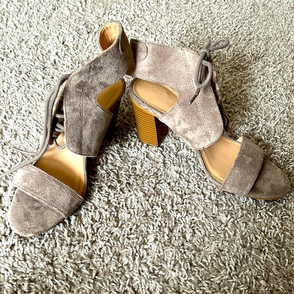 Suede lace-up block heels NWOT